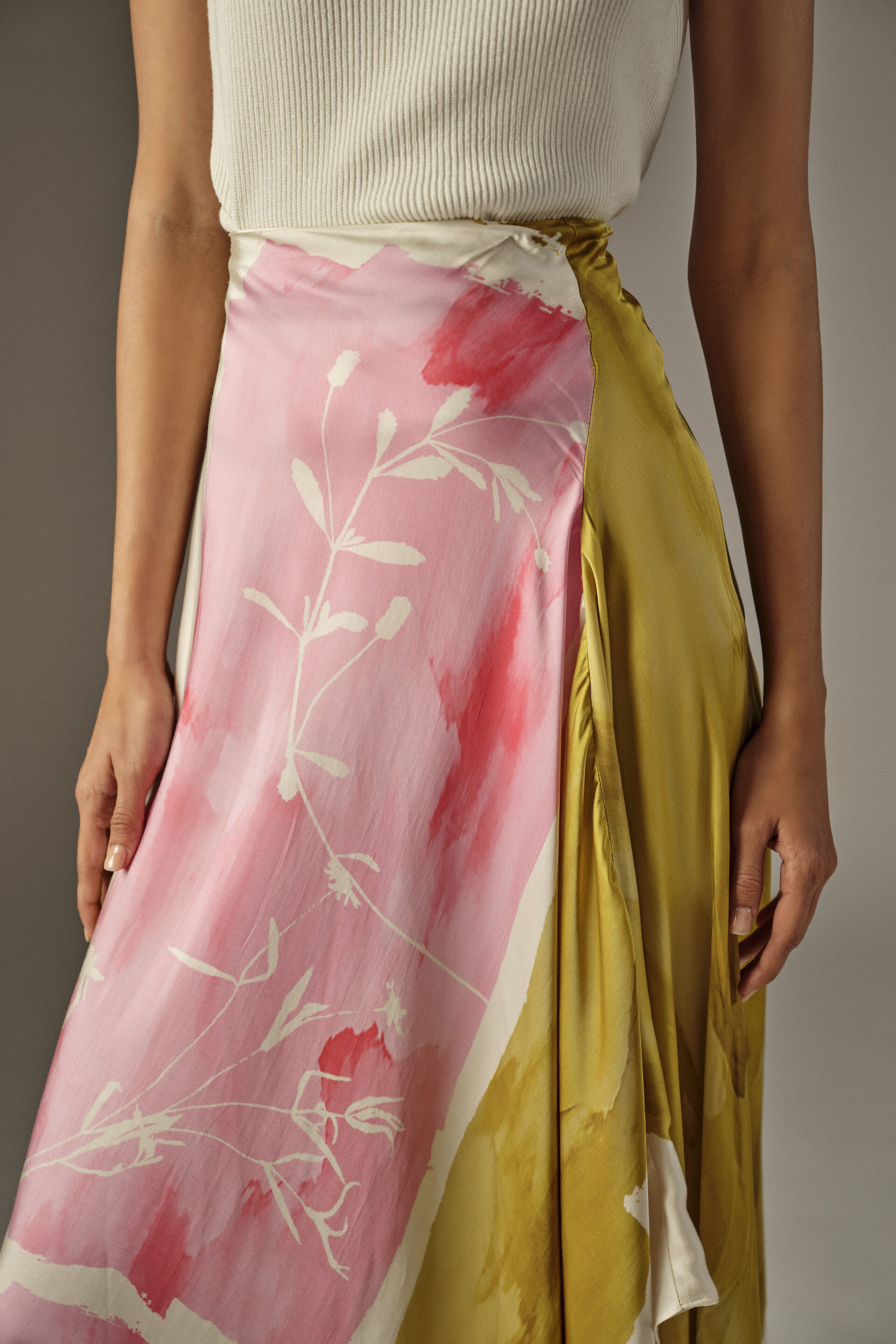 A-Line Abstract Print Modal Skirt in Lime, Lime Green, image 3